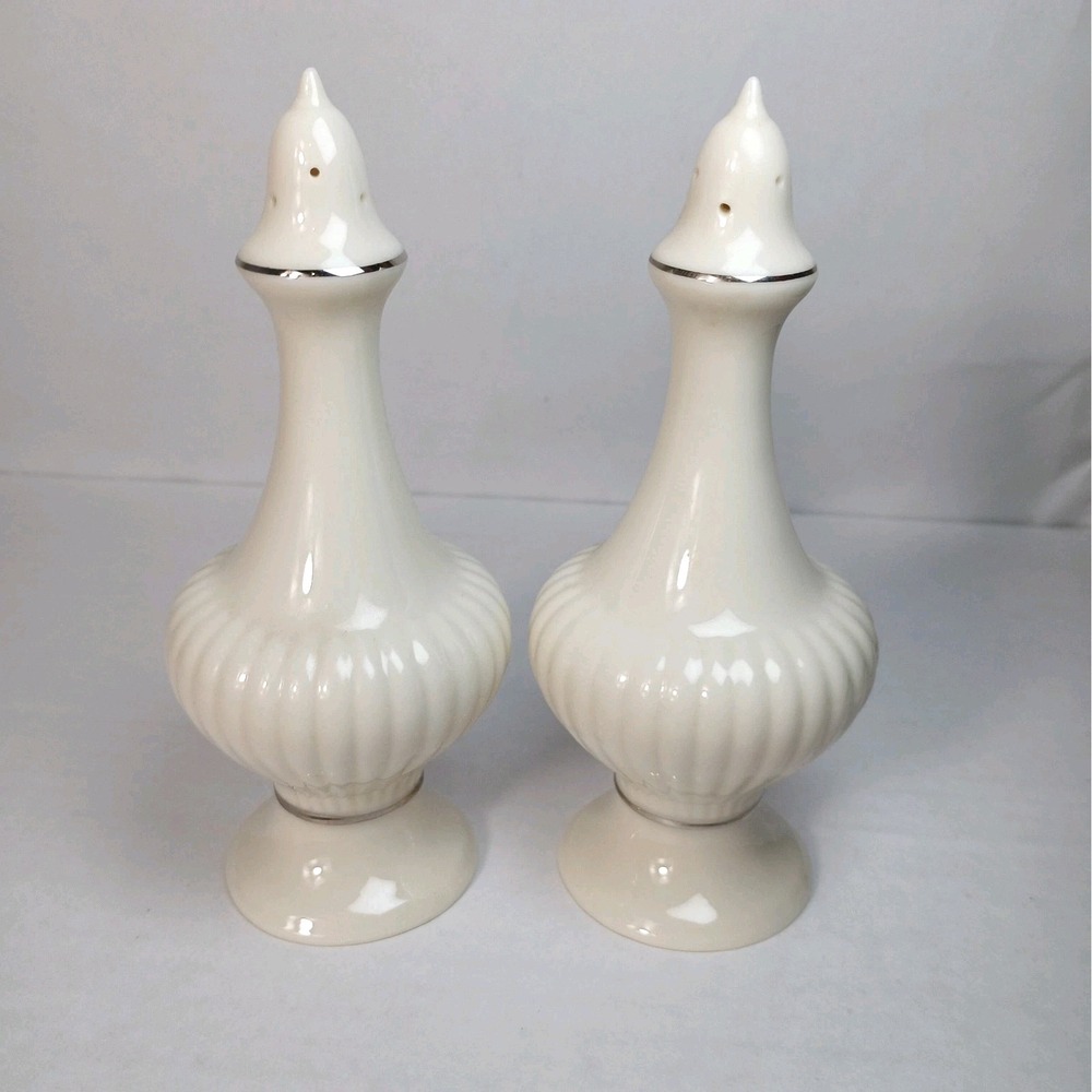 VTG Lenox Fine China Ivory Salt and Pepper Shakers Platinum Trim Essex